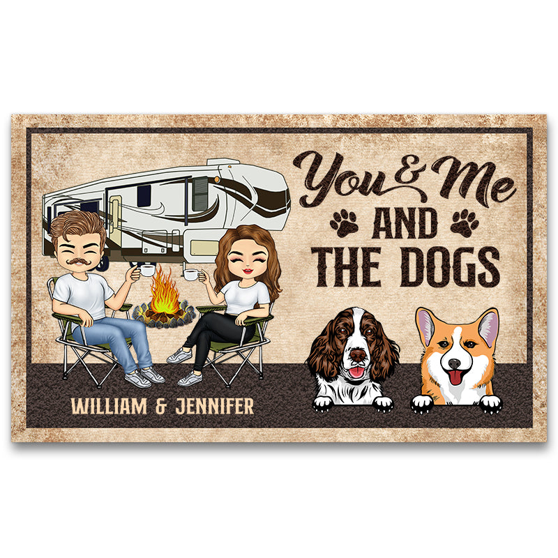 You And Me And The Dogs Husband Wife Camping Custom Couple Gift Personalized Doormat