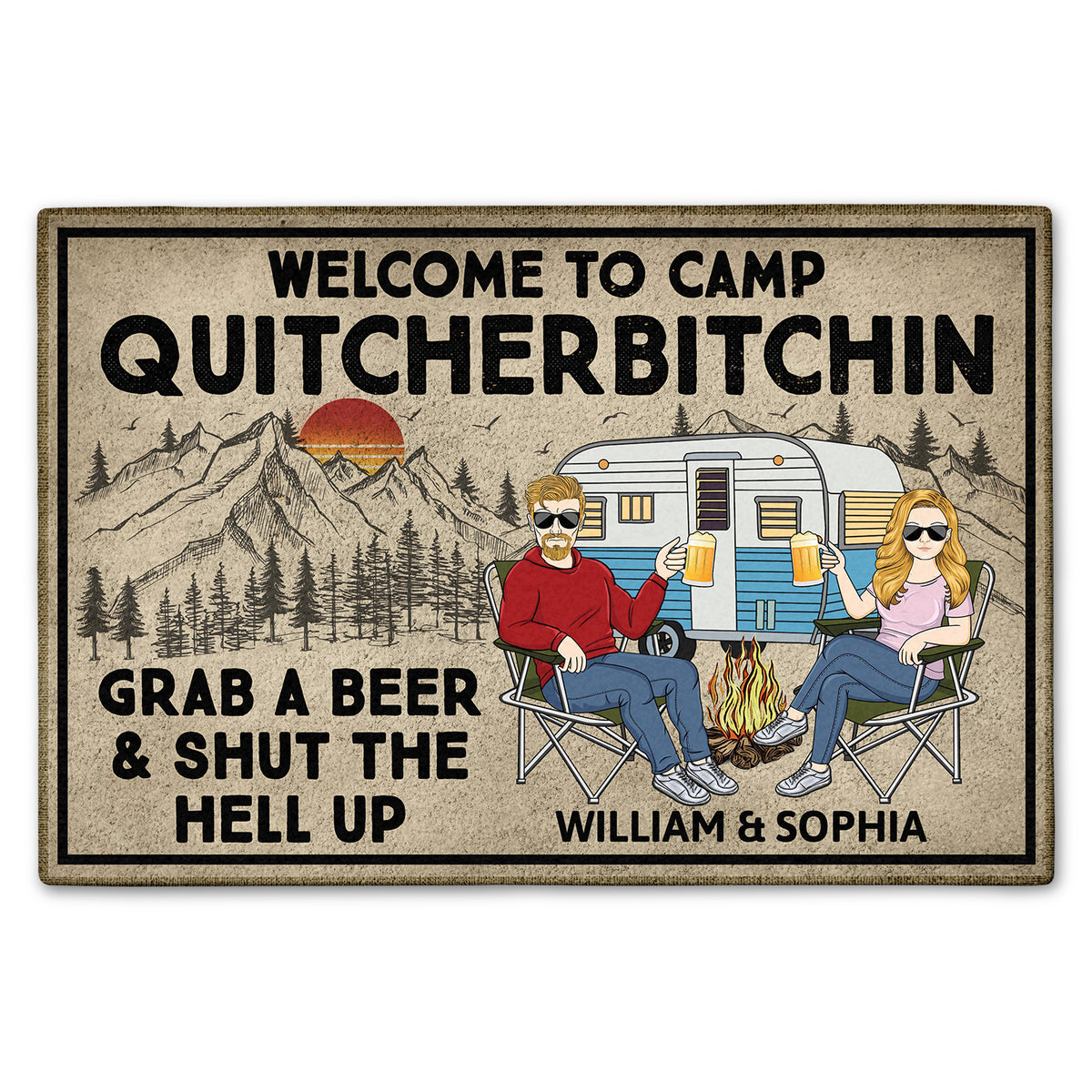 Grab A Beer And Shut The Hell Up Custom Gift For Couples Husband Wife Personalized Doormat
