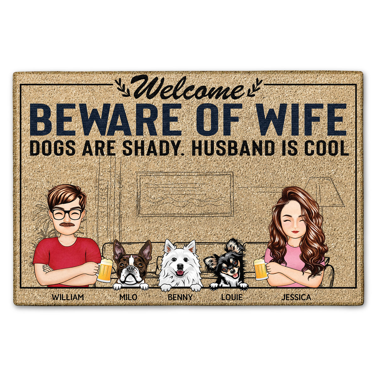 Welcome Beware Of Wife Dogs Cats Are Shady Husband Is Cool Personalized Custom Doormat