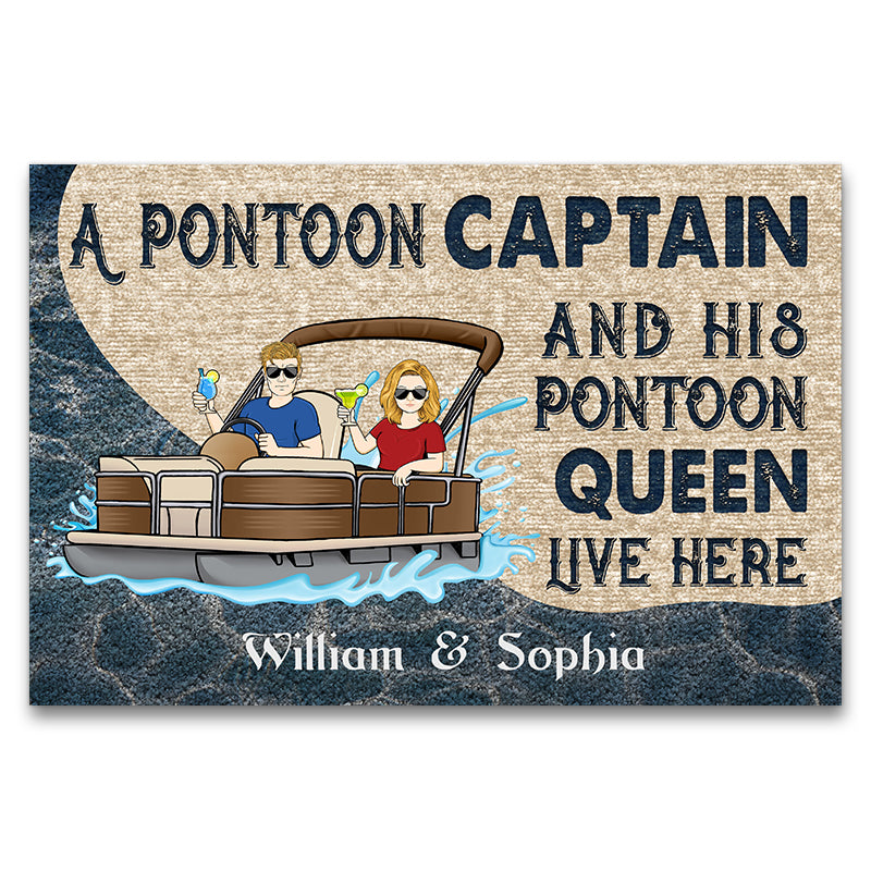 A Pontoon Captain And His Pontoon Queen Live Here Custom Couple Gift Personalized Doormat