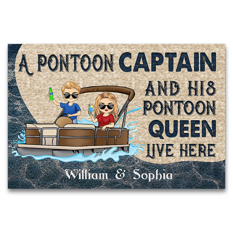 A Pontoon Captain And His Pontoon Queen Live Here Custom Couple Gift Personalized Doormat