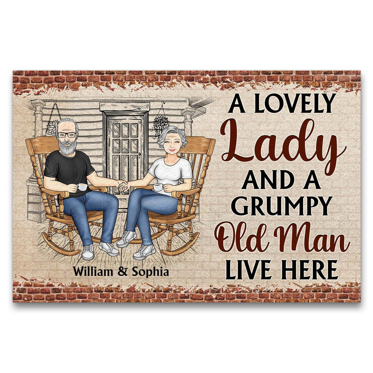 Family A Lovely Lady And A Grumpy Man Live Here Custom Couples Personalized Doormat