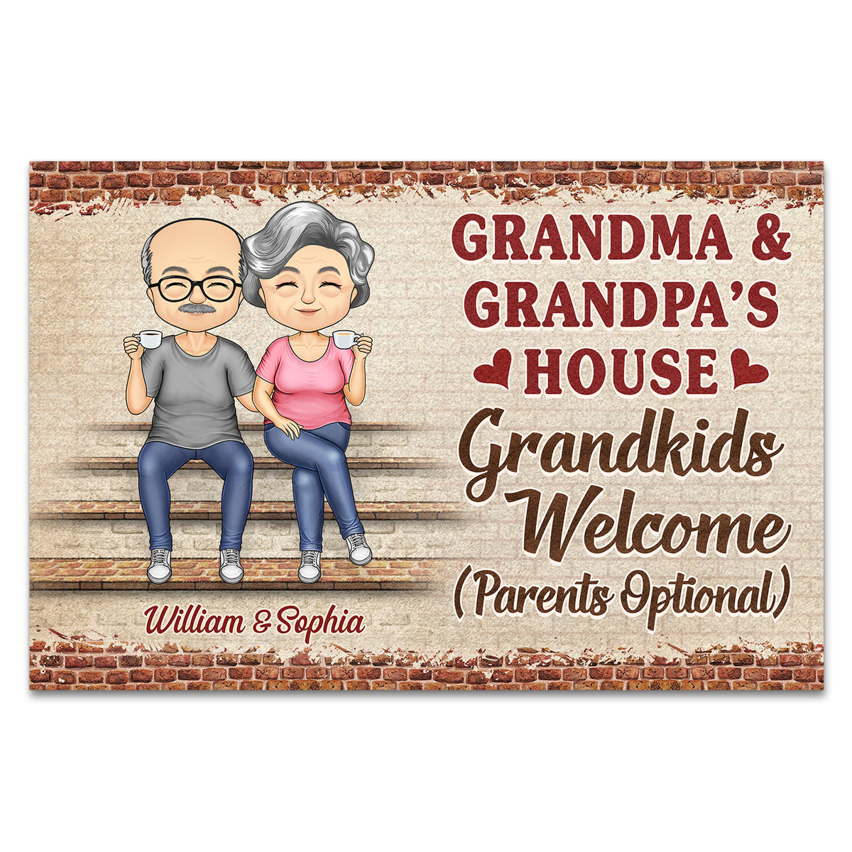 Grandma And Grandpa's House Grandkids Welcome Parents Optional Chibi Personalized Doormat