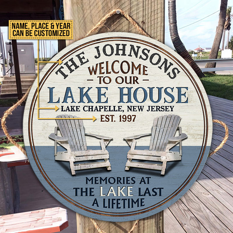 Lake Memories At The Lake Custom Personalized Wood Door Sign