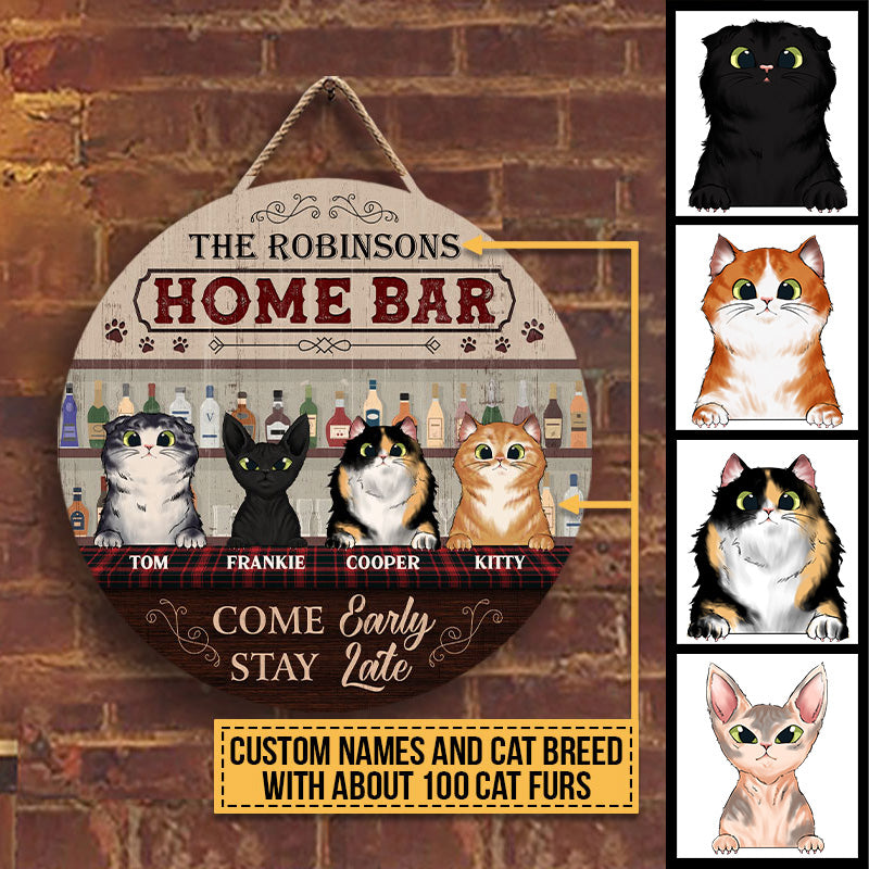 Cats Welcome Home Bar Custom Pet Patio Outdoor Decorating Personalized Wood Door Sign