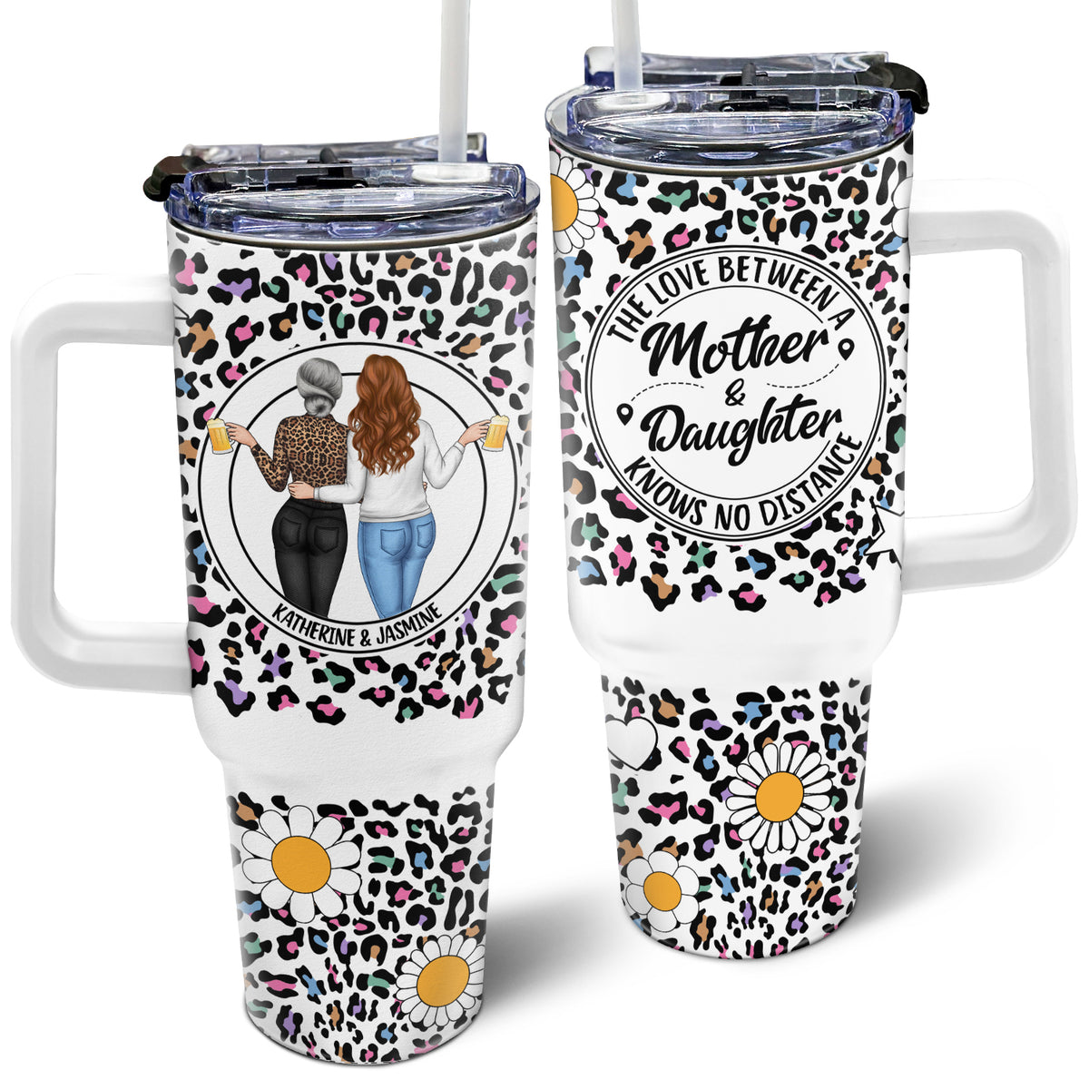 Knows No Distance Custom Mother And Daughter Gift Personalized 40oz Tumbler With Straw