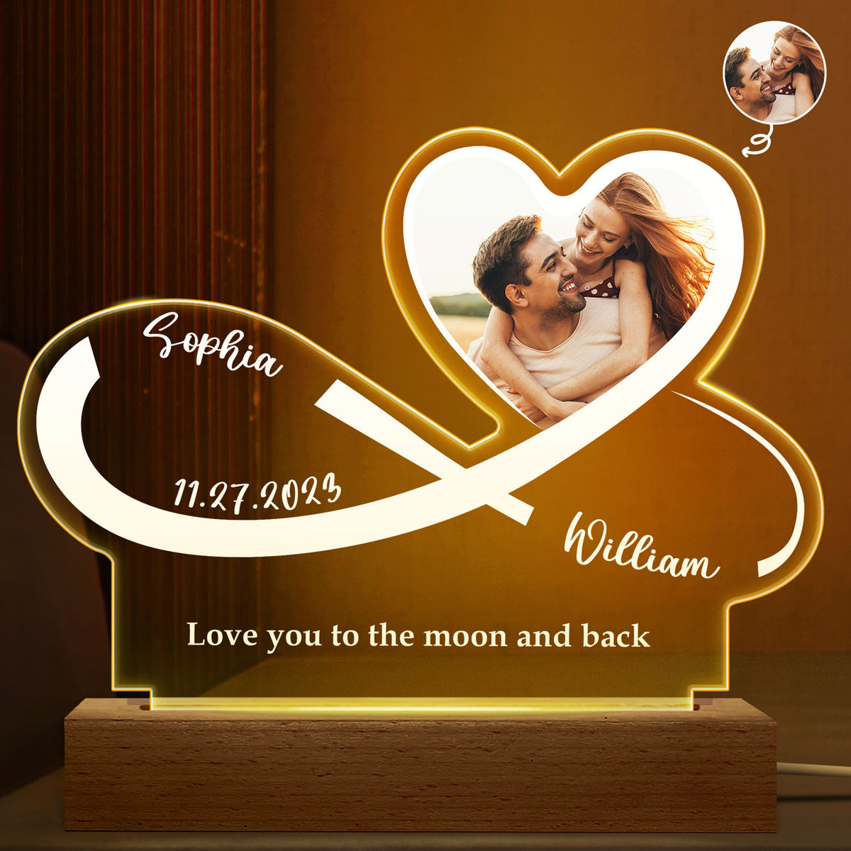 Custom Photo Infinity Heart Loving Gift For Couples Personalized Shaped Plaque Light Bases