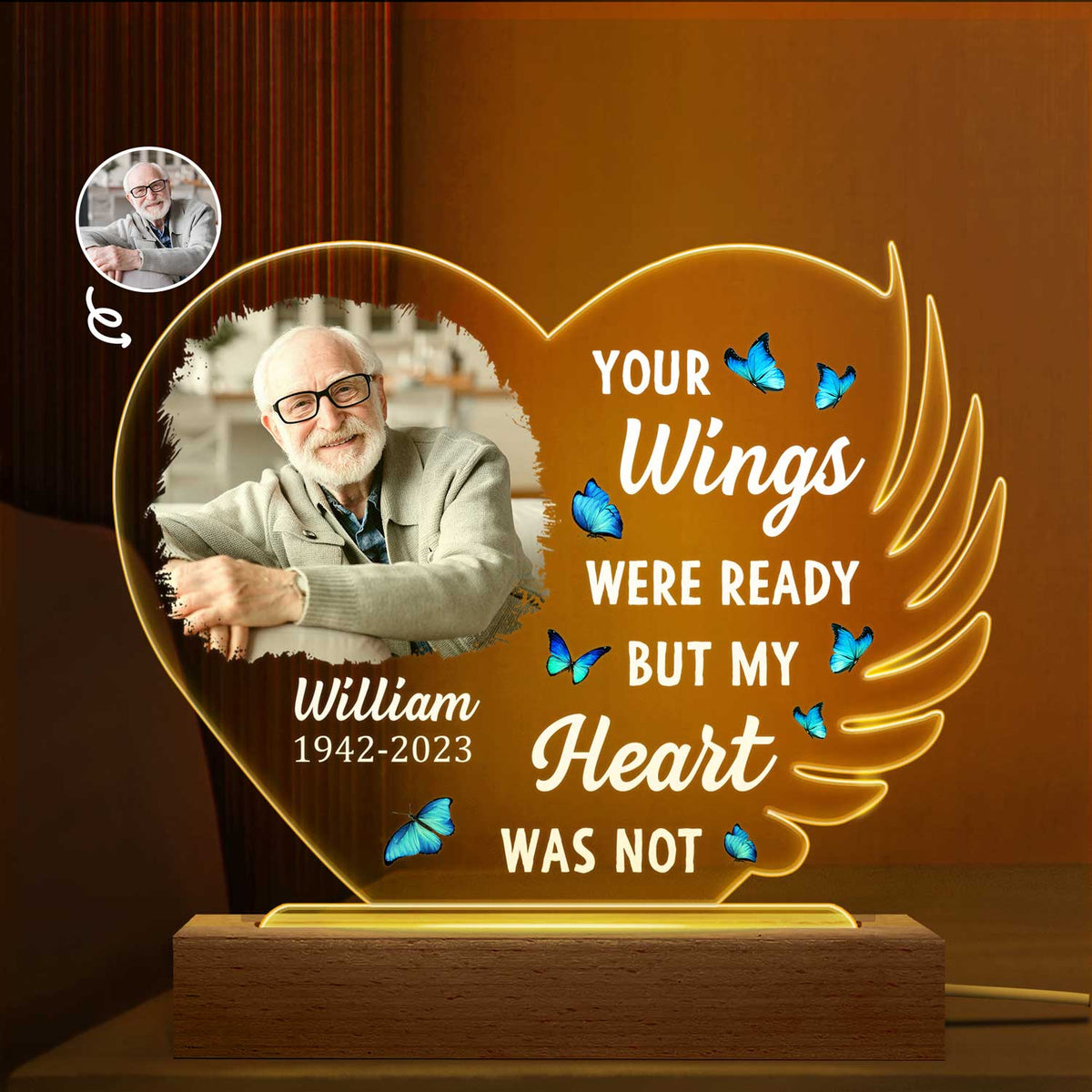 Custom Photo Your Wings Were Ready Memorial Sympathy Gift Shaped Plaque Light Bases