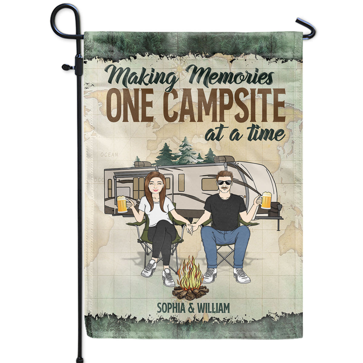 Making Memories One Campsite At A Time Custom Camping Couple Family Gift Personalized Flag