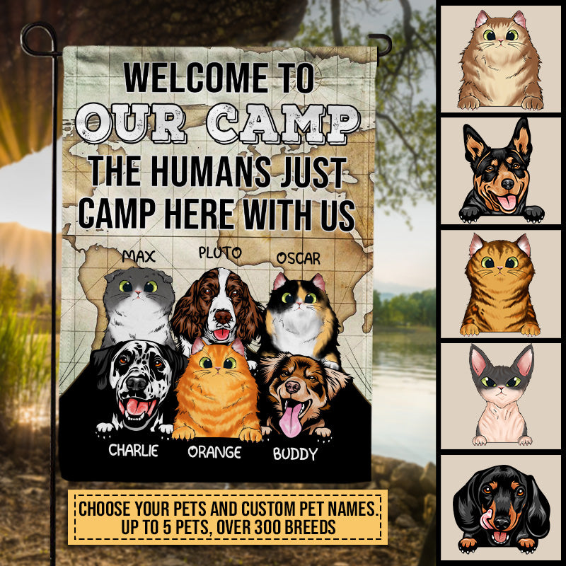 Camping Dog Cat Camper Welcome To Our Camp Custom Pets Lover Personalized Flag