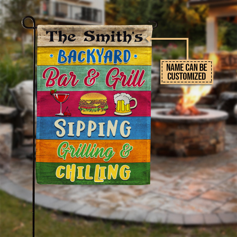 Grilling Backyard Sipping Grilling Chilling Custom Personalized Flag