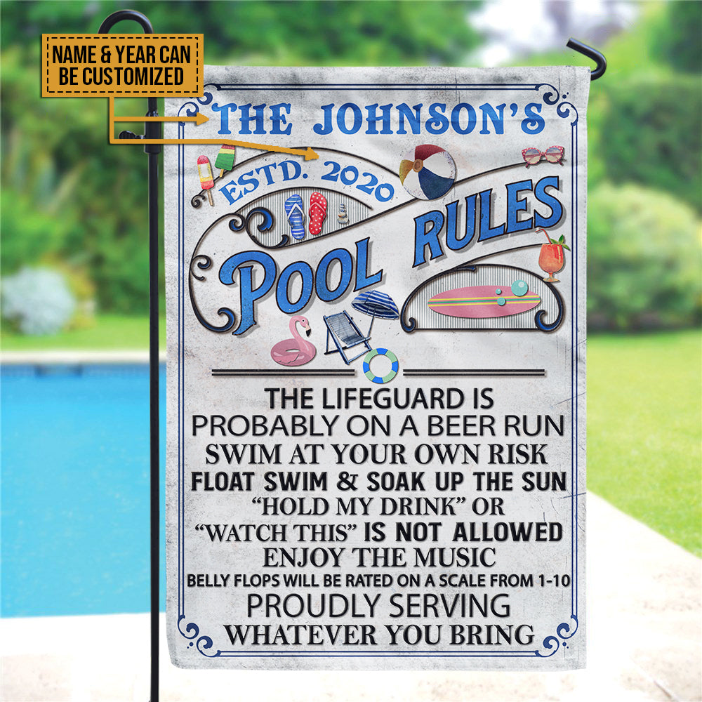 Swimming Pool Rules Float Swim Custom Personalized Flag