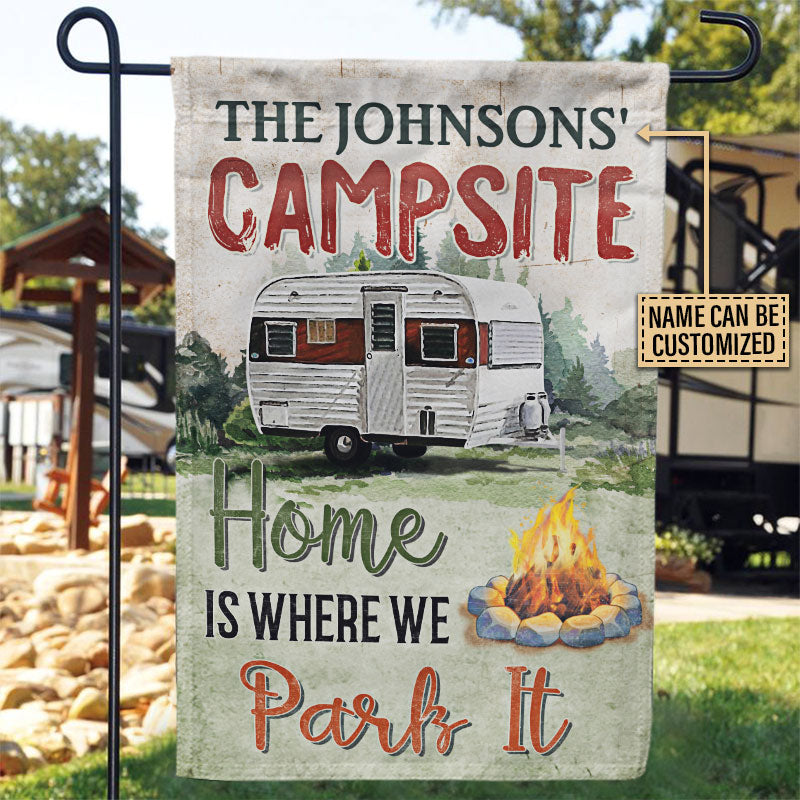 Camper Where We Park Custom Personalized Flag