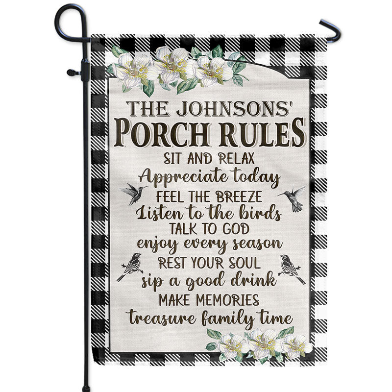 Porch Rules Welcome Farmhouse Decor Personalized Custom Flag