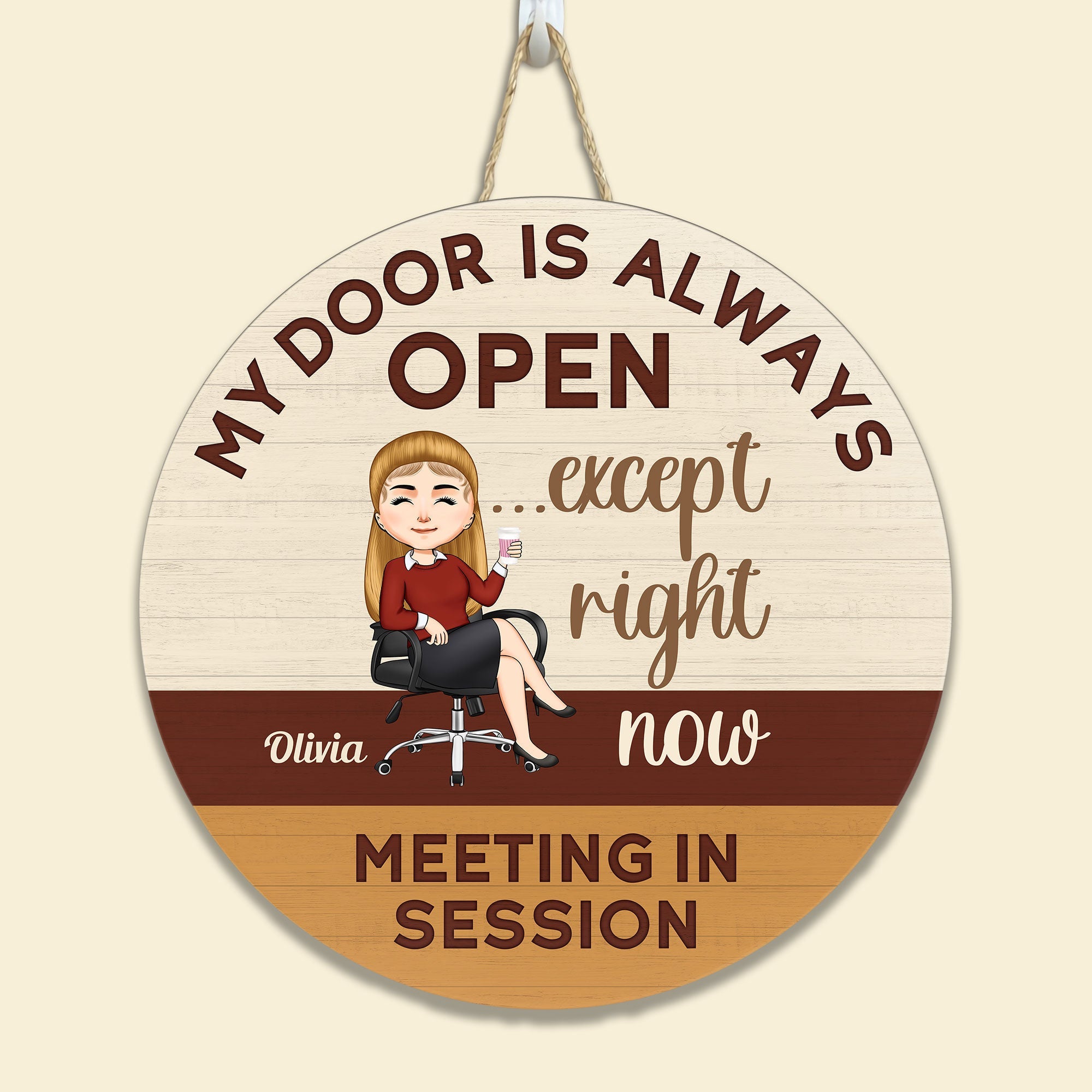 Meeting In Session Sign - Personalized Round Wood Sign - Custom Office Decor