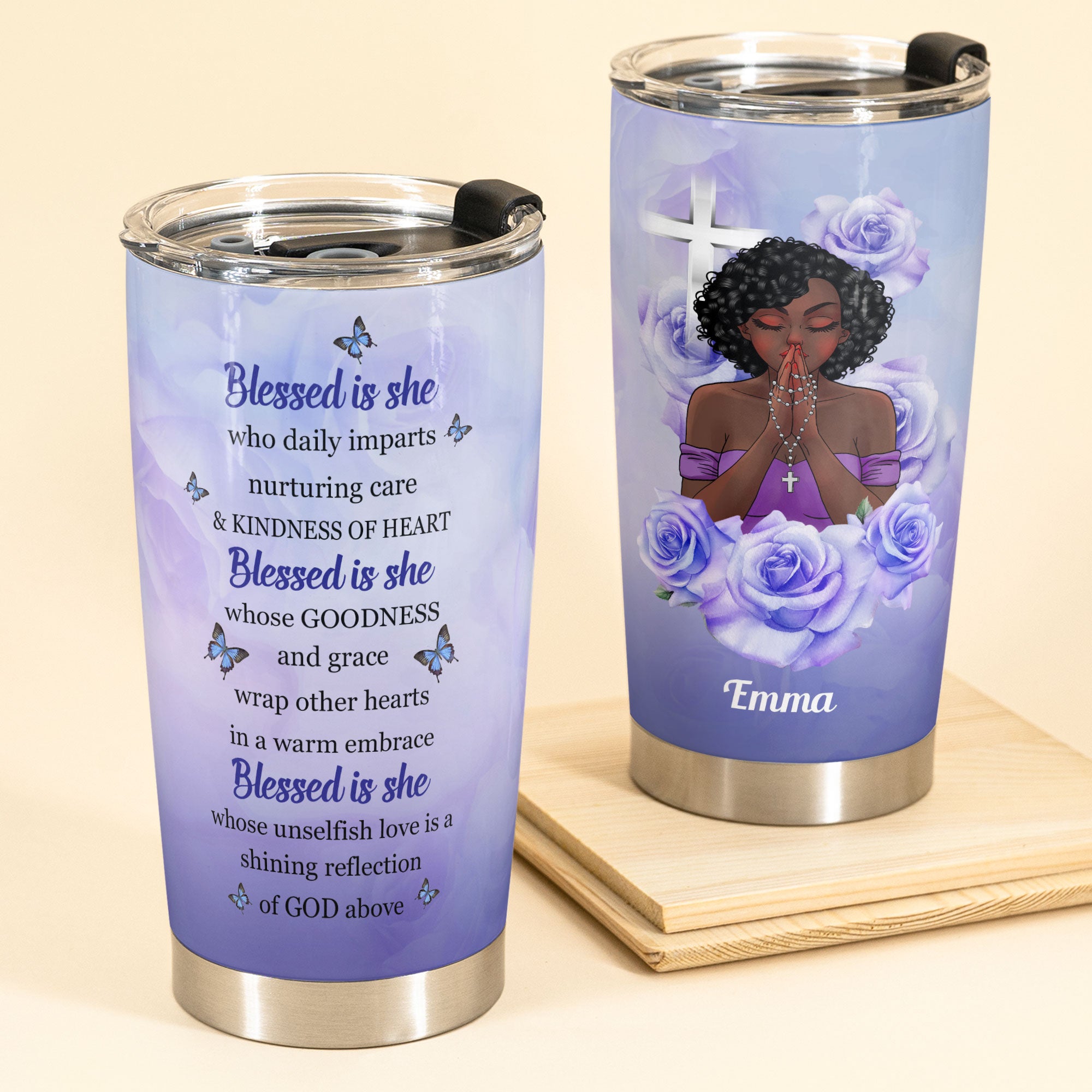 Blessed Is She - Personalized Tumbler Cup - Loving Gift For Black Girl, Black Woman
