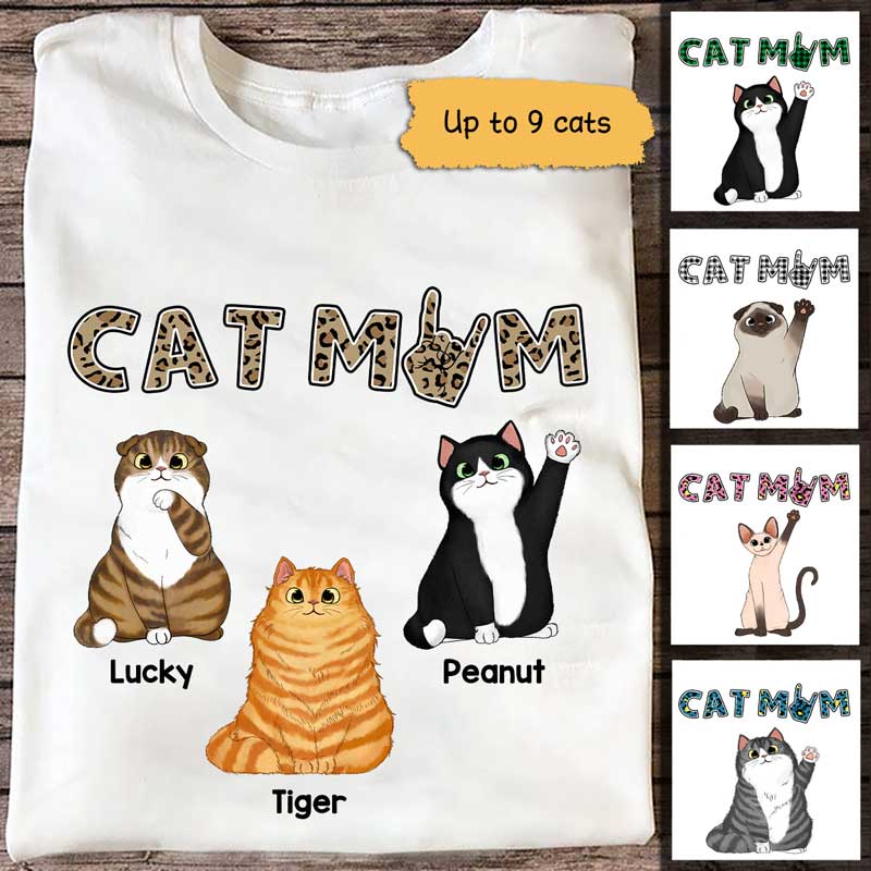 Cat Mom Rockin Fluffy Cats Sitting Personalized Shirt