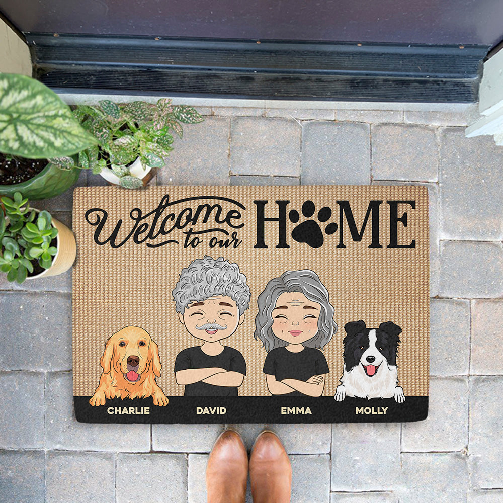 Welcome To Our Home Funny Personalized Family Pets Dogs Lover Custom Doormat