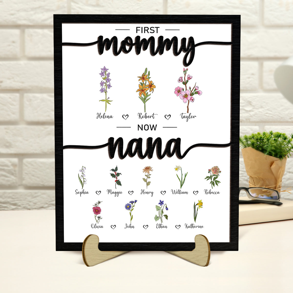 First Mom Now Grandma Custom Gift For Mom Grandma Personalized Wooden Plaque With Stand