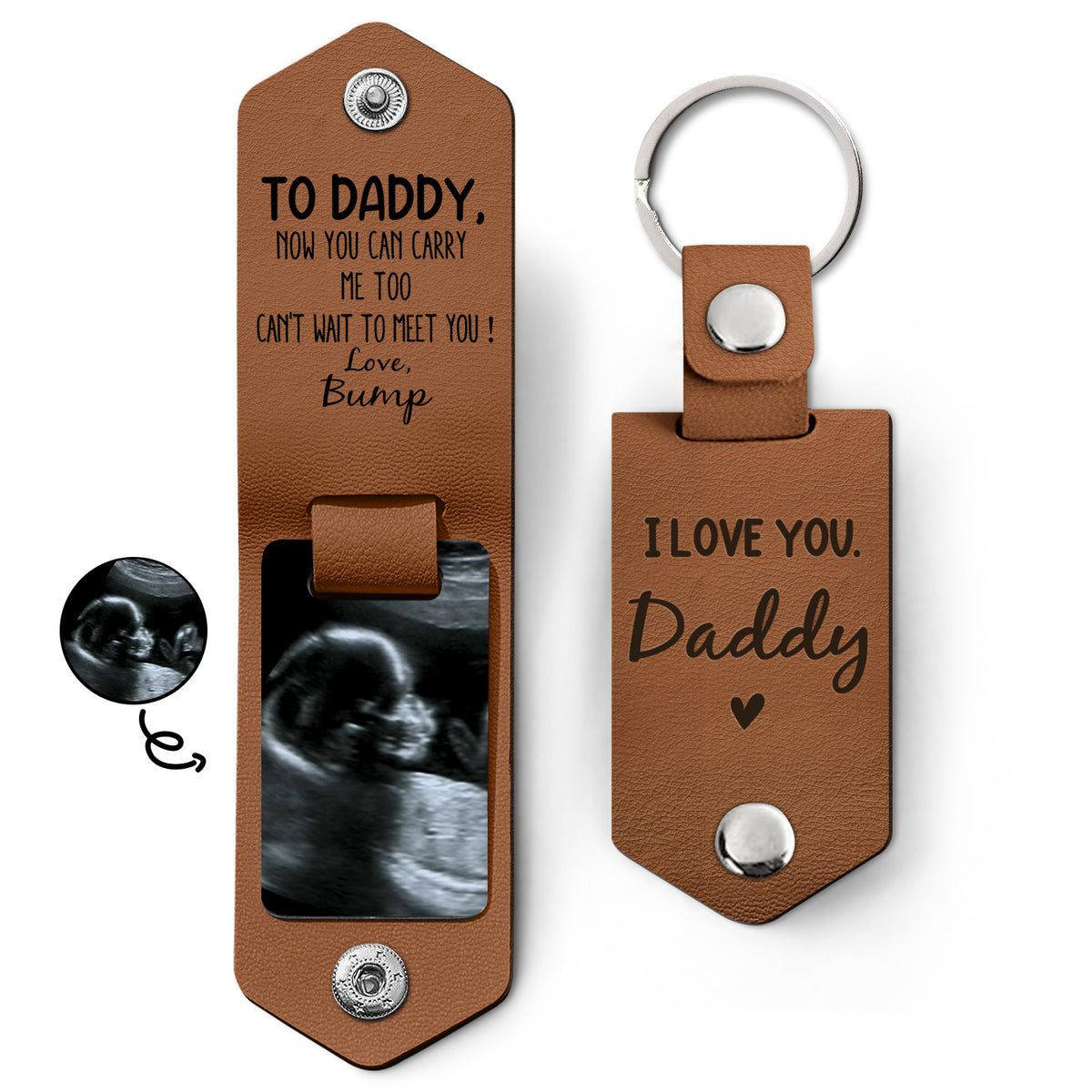 Custom Image Now You Can Carry Me Too Dad New Parents Personalized Leather Photo Keychain