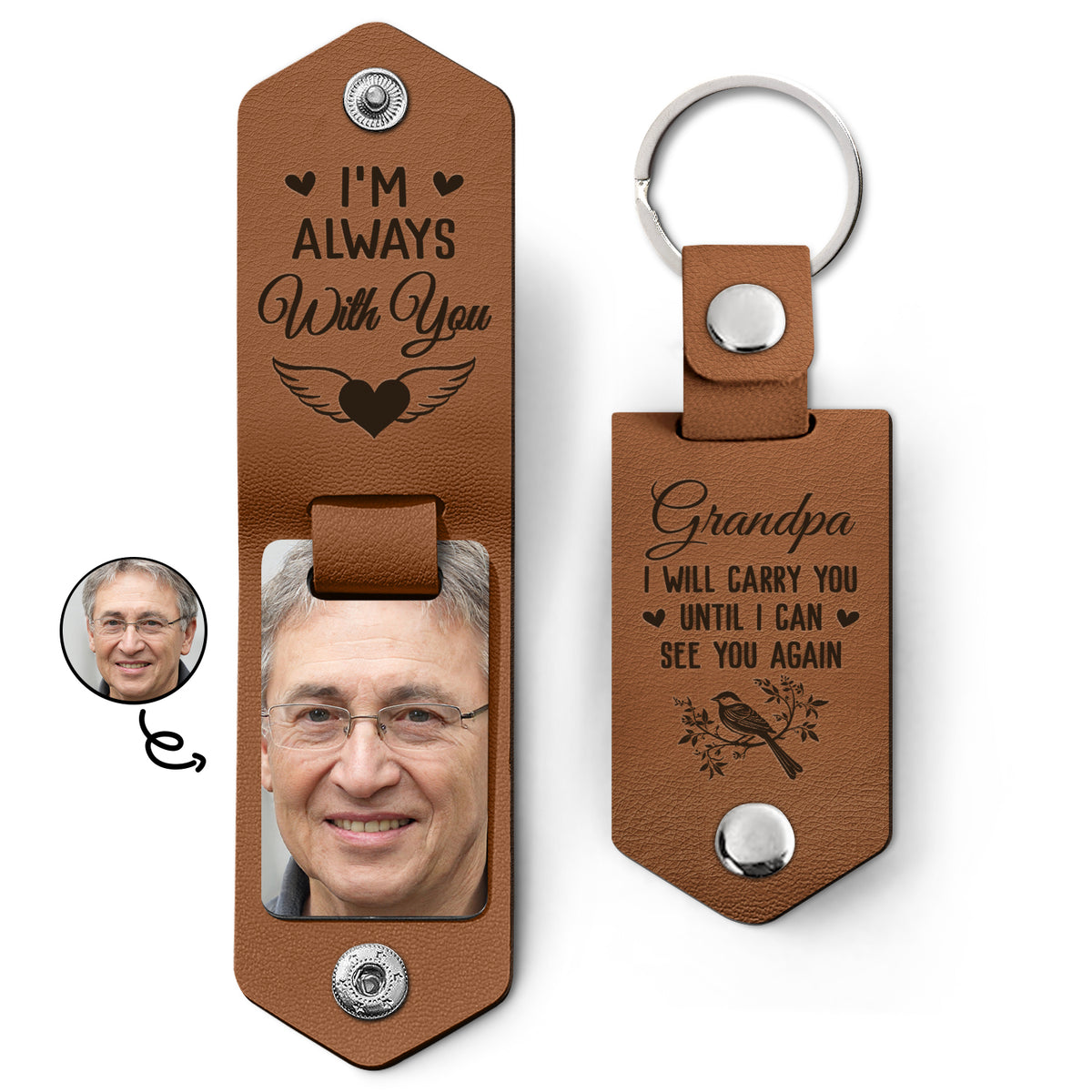 I Will Carry You Until I Can See You Again Memorial Gift Custom Leather Photo Keychain