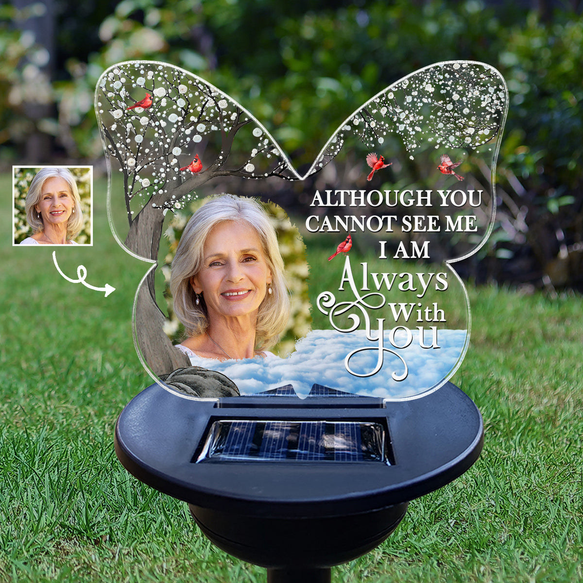 Custom Photo Although You Cannot See Me Memorial Gift Personalized Solar Light