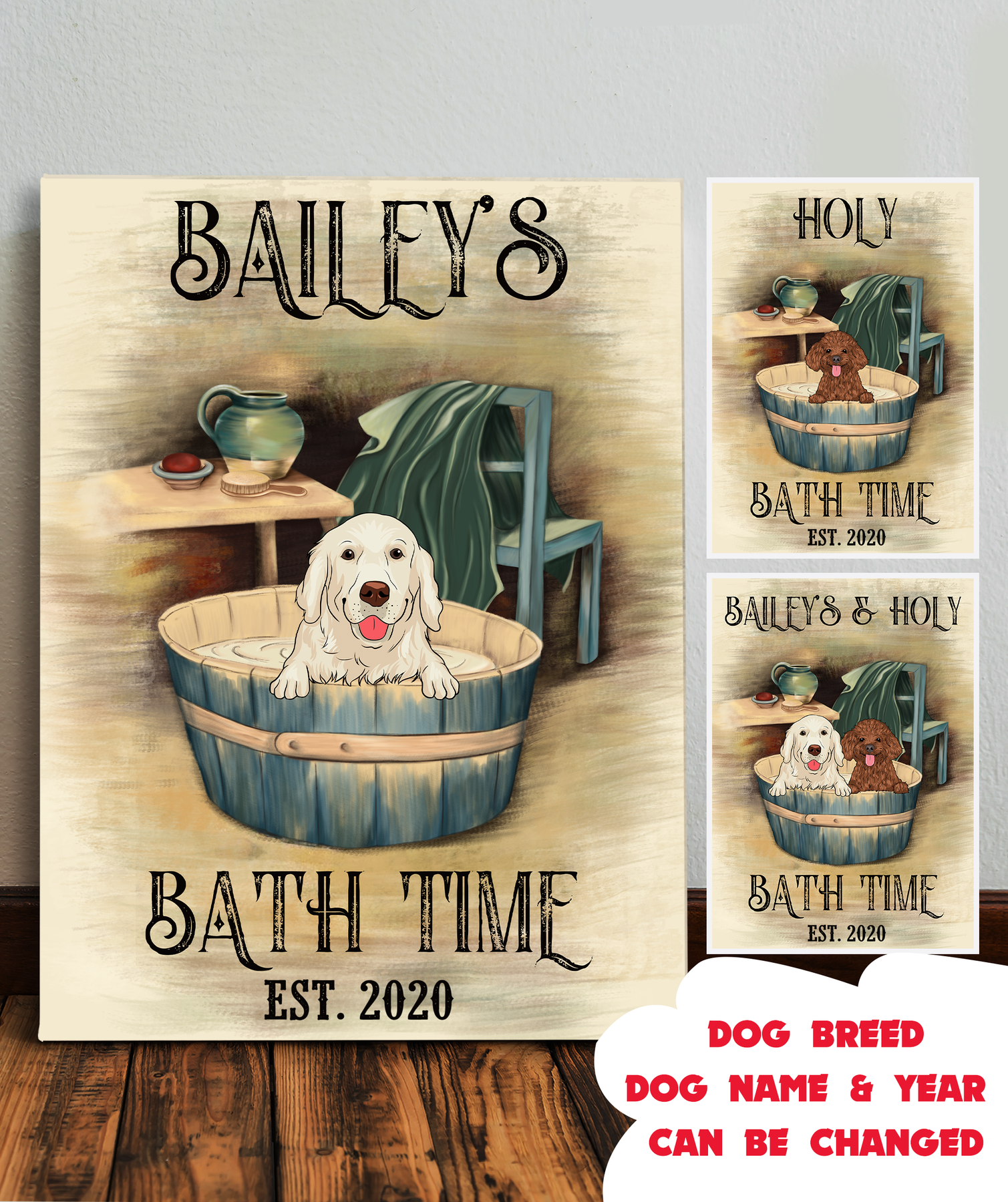Dog's Bath Time - Personalized Custom Canvas