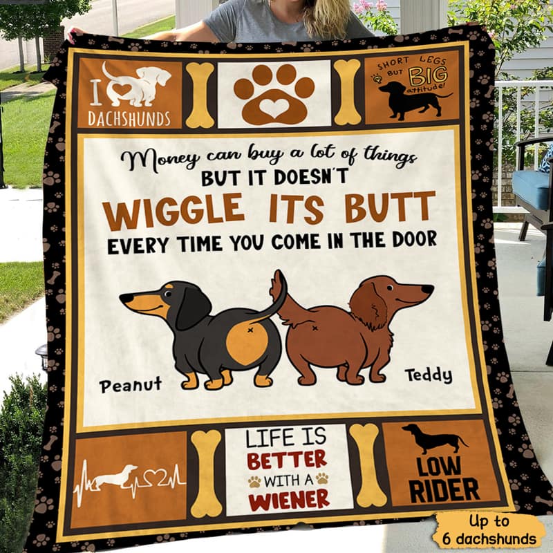 Dachshunds Wiggle Butt Custom Dogs Lover Personalized Fleece Blanket