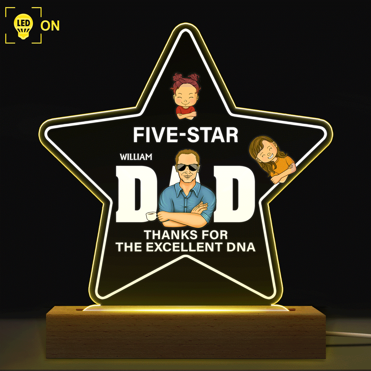 Five-Star Dad Thanks For The Excellent DNA Custom Father Gift Shaped Plaque Light Bases