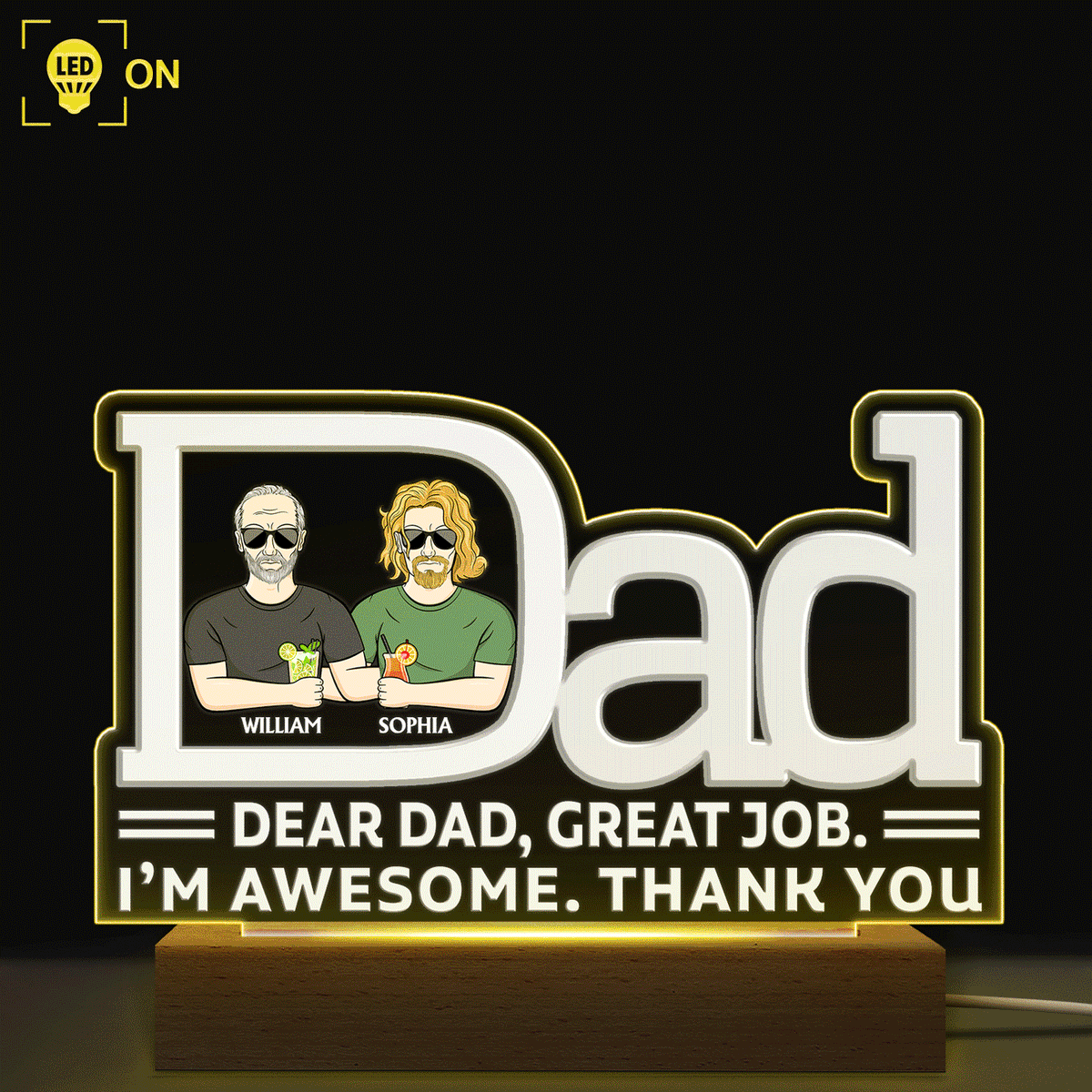 Dear Dad We Love You Every Day Family Custom Gift For Papa Shaped Plaque Light Bases