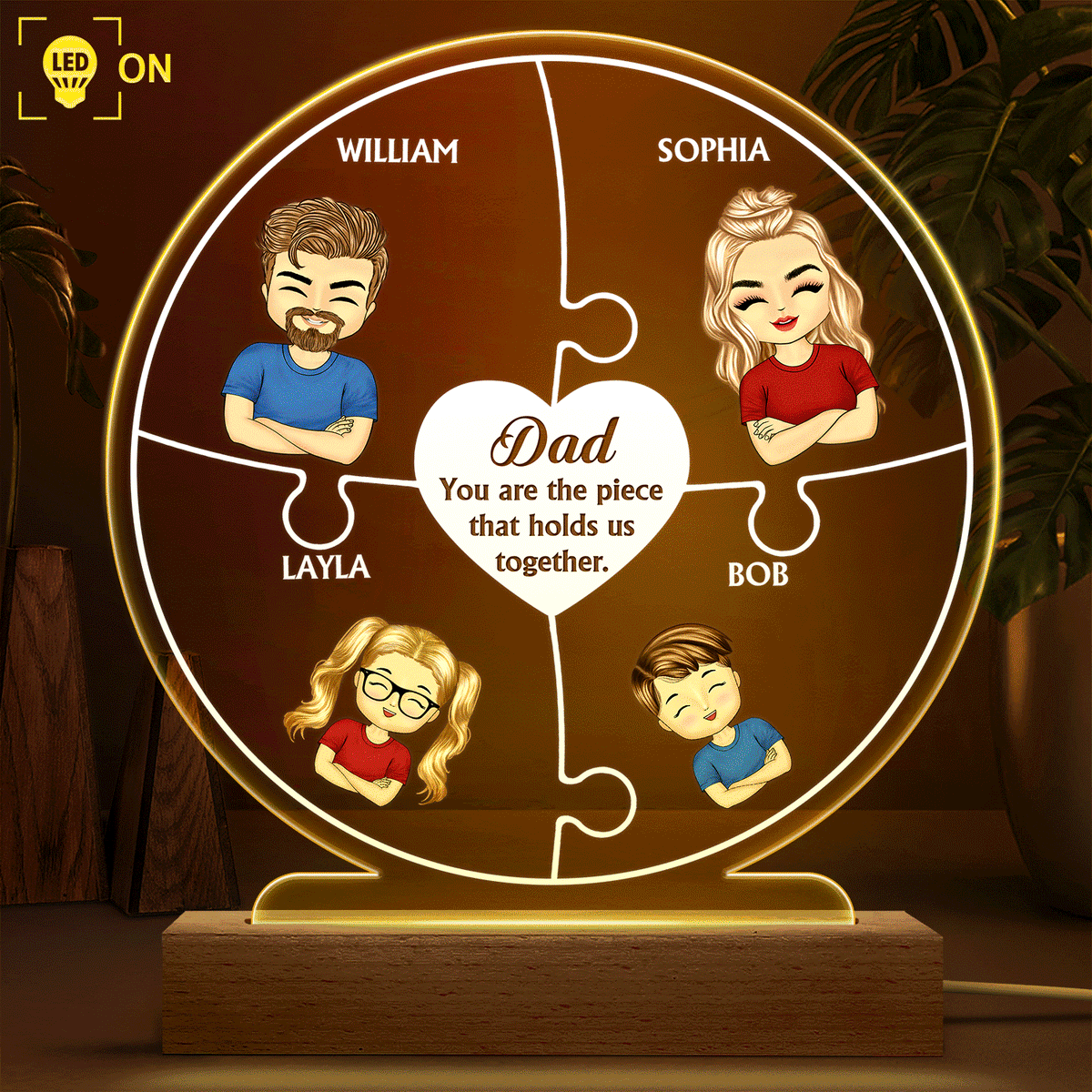 You Are The Piece That Holds Us Together Custom Family Personalized 3D Plaque Light Bases