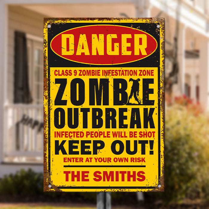 Keep Out Of Zombie Outbreak Halloween Personalized Metal Sign