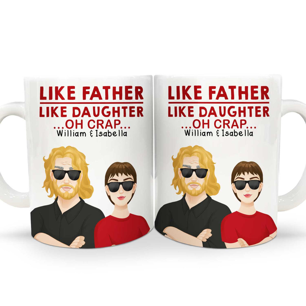 Like Father Like Daughter Flat Art Custom Gift For Dad Personalized White Mug