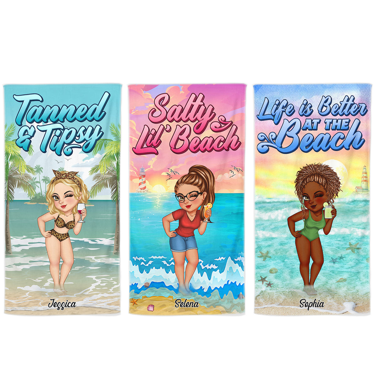 Tanned And Tipsy Custom Traveler Vacation Gift Woman Beach Lovers Personalized Beach Towel