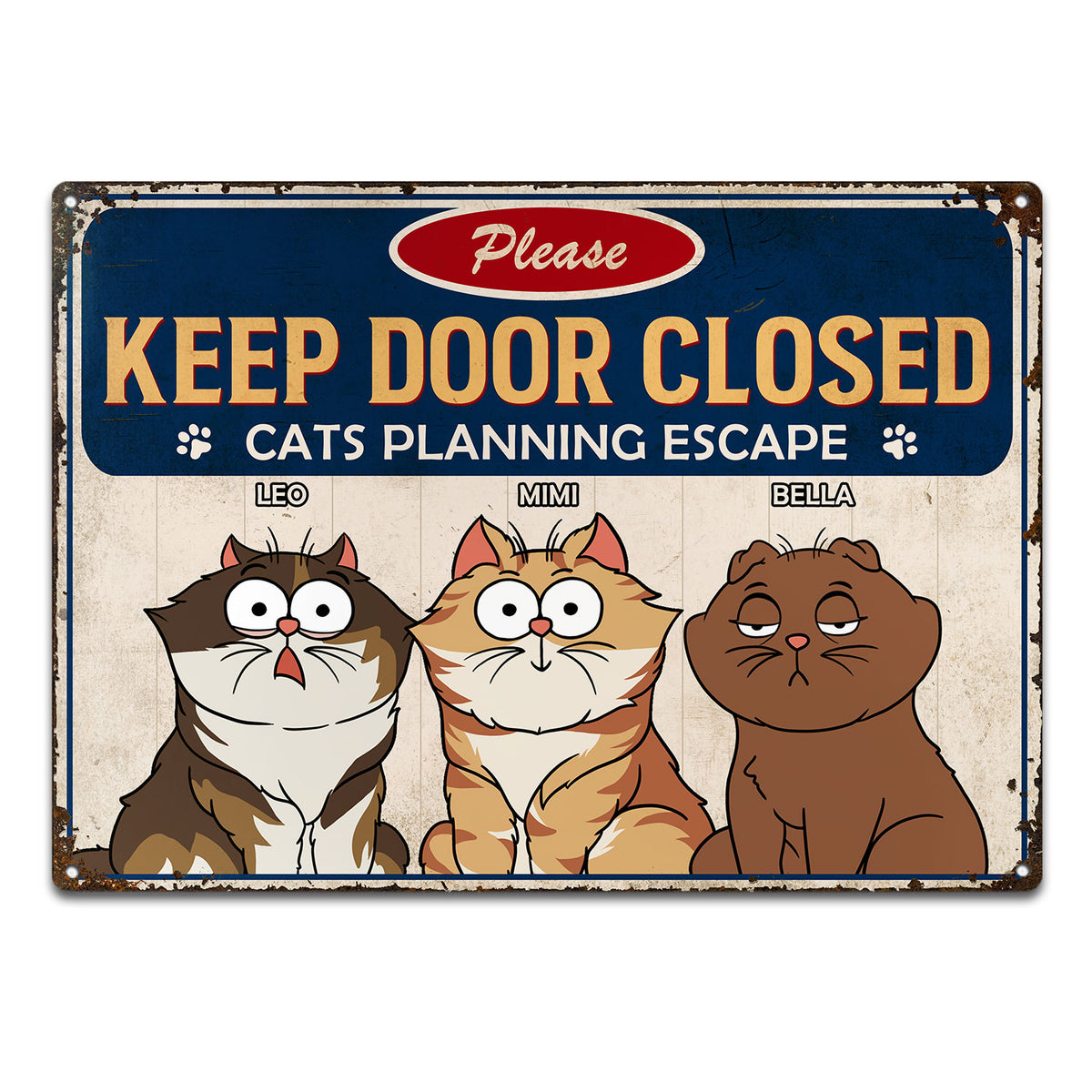 Cartoon Cats Planning Escape Custom Gift For Cat Lovers Personalized Classic Metal Signs