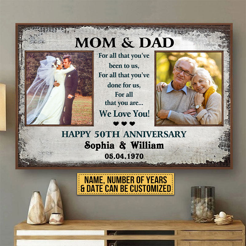 Custom Upload Image Gift Old Couple Parents Mom Dad Anniversary Gift Personalized Poster