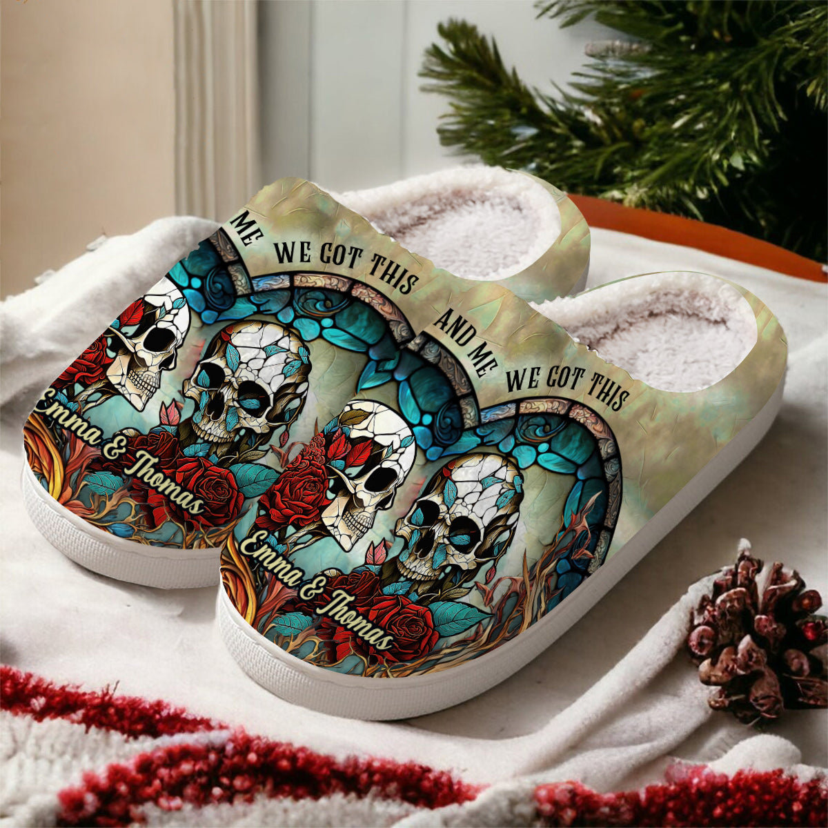 You &amp; Me We Got This - Personalized Skull Slippers