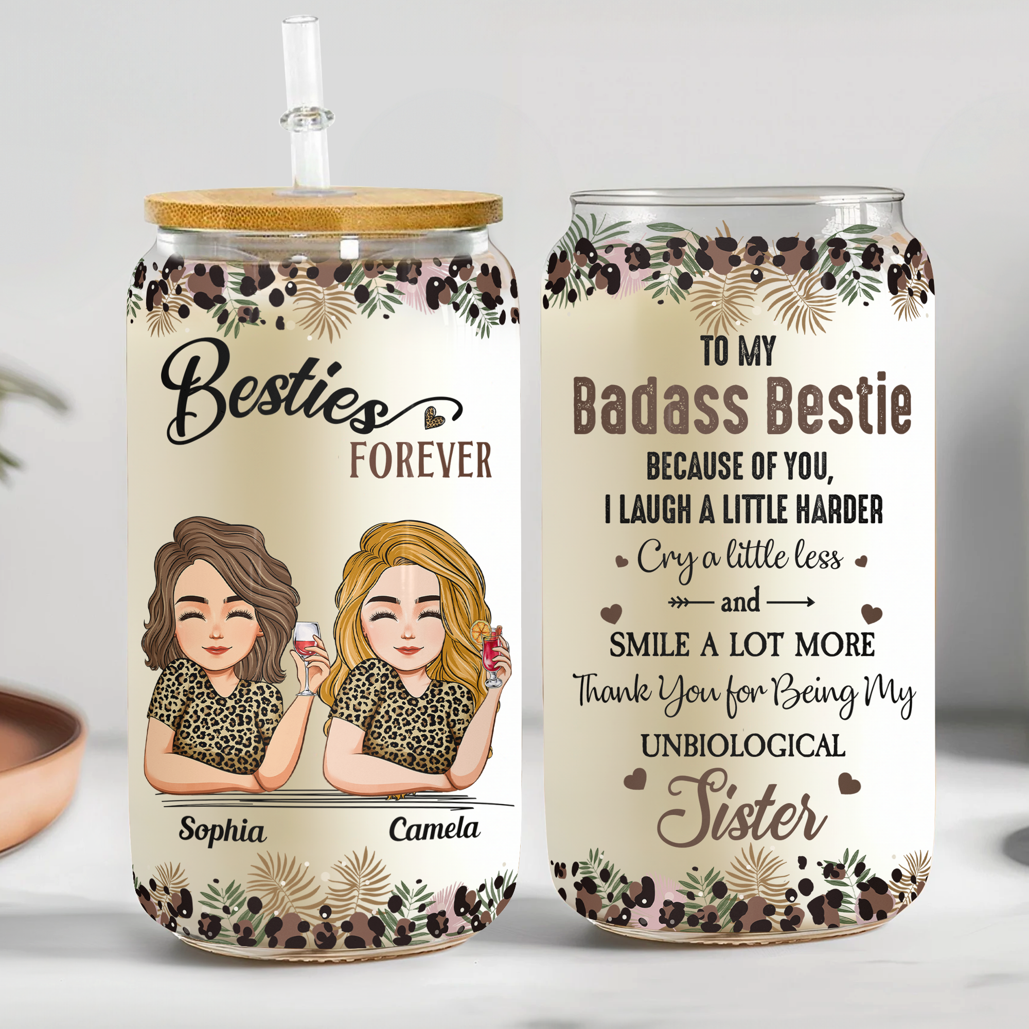 To My Badass Sister Thanks For Being My Unbiological Sister - Personalized Glass Cup