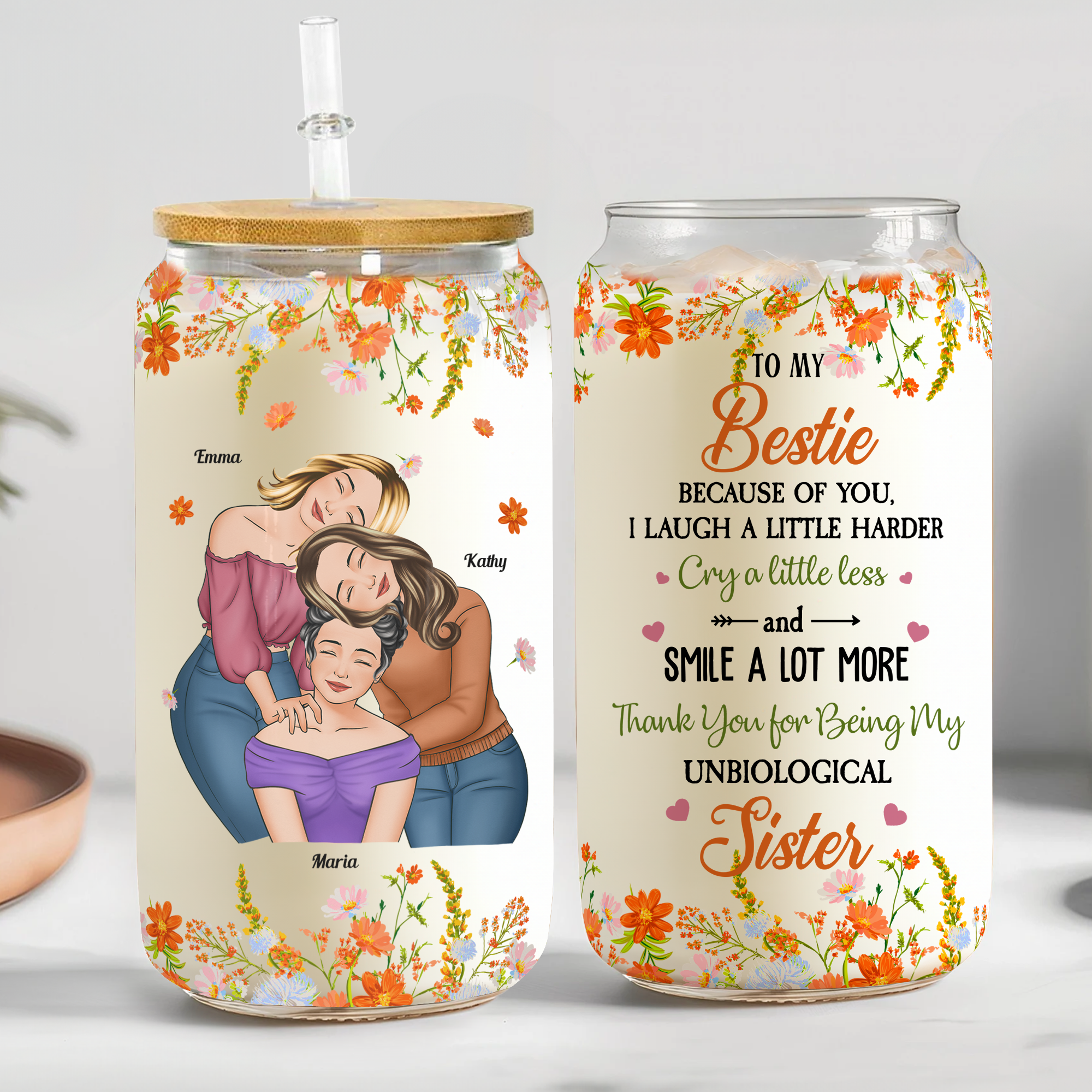 Thank You For Being My Unbiological Sister - Personalized Glass Cup