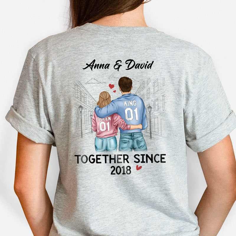 Couple Together Since Back Print Shirt, Anniversary Gifts For Couple Personalized T-shirt
