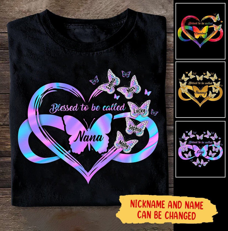 Personalized Blessed To Be Called Grandma Butterfly Heart Custom T-shirt