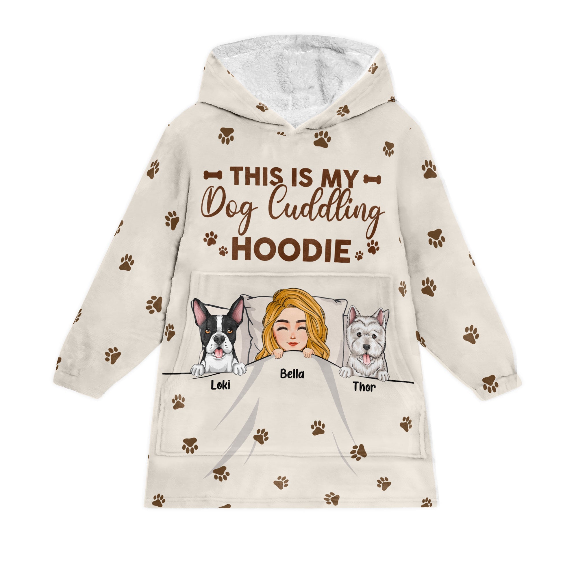 My Dog Cuddling Hoodie - Personalized Oversized Blanket Hoodie - Loving Gift For Dog Mom, Cat Mom