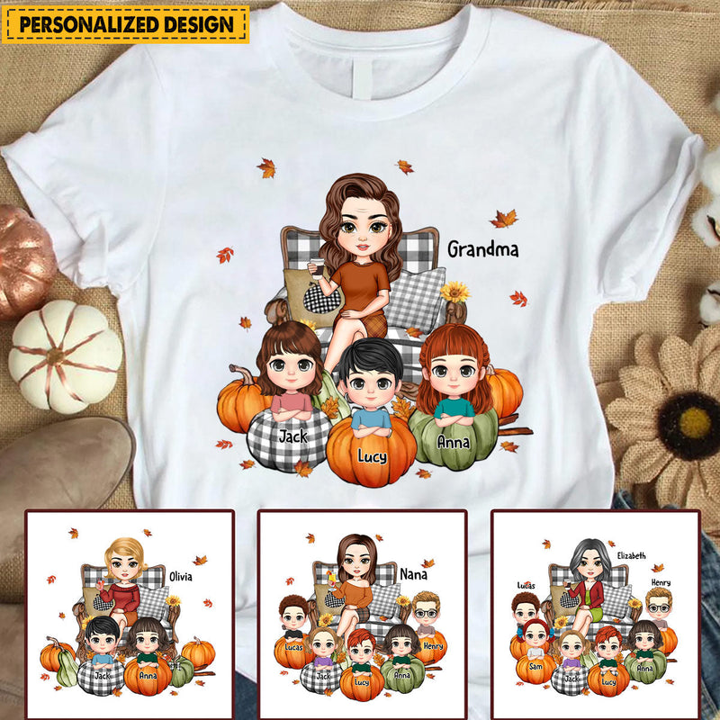 Grandma's Little Pumpkins Fall Season Personalized T-shirt
