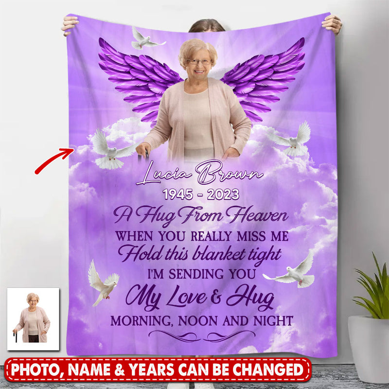Purple Heaven Upload Photo, A Hug From Heaven Personalized Memorial Fleece Blanket