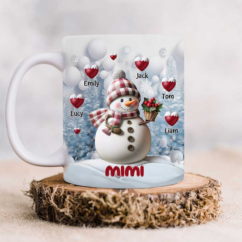 Happy Christmas Snowman Grandma Mom Sweet Heart Kids Personalized Blue Vibe 3d Inflated Effect Mugs
