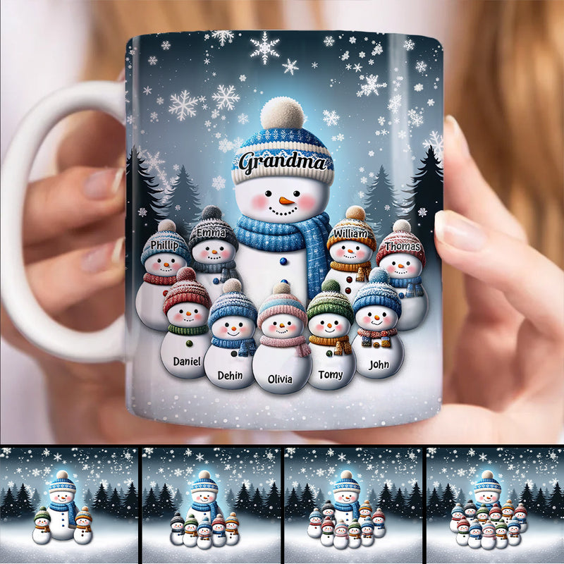 Personalized Christmas Night Snowman Grandma Mom Kids 3d Mug