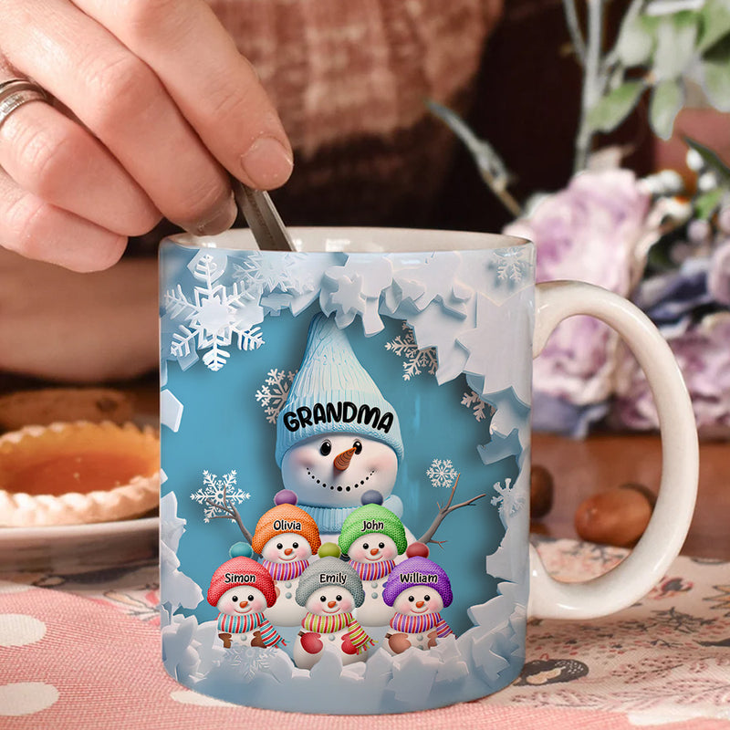 Christmas Blue Vibe Snowman Grandma Mom Colorful Kids Personalized Mug