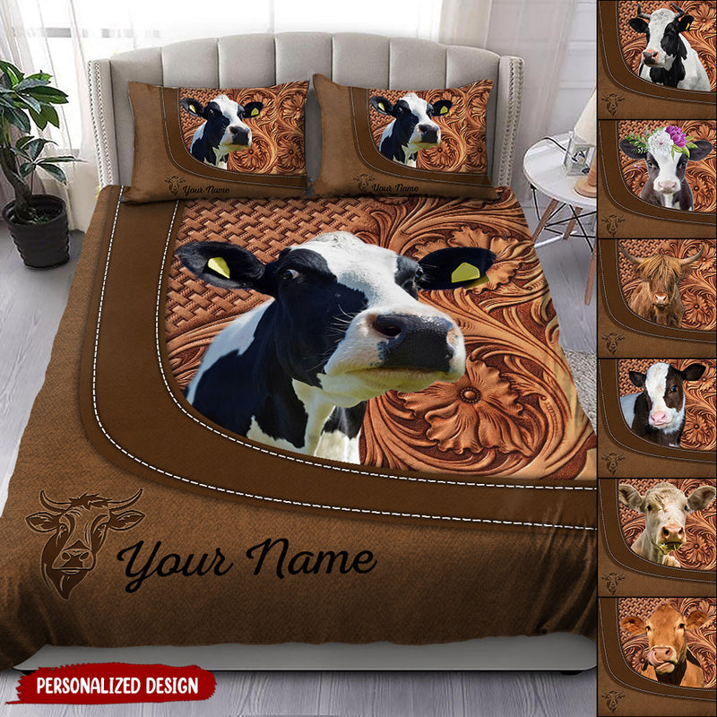 Love Cow Breeds Highland Holstein Cow Cattle Farm Leather Texture Personalized Bedding Set