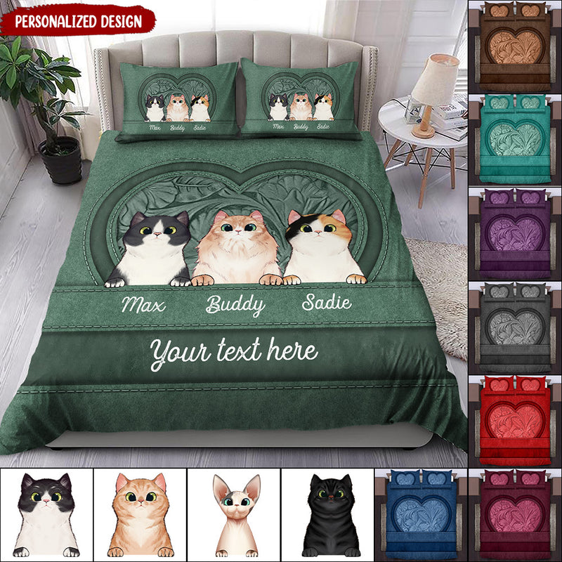Cute Kitten Pet Cat Lovers Colorful Leather Texture Personalized Bedding Set