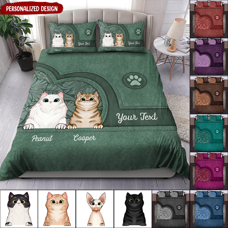 Cute Kitten Pet Cat Lovers Colorful Leather Texture Personalized Bedding Set